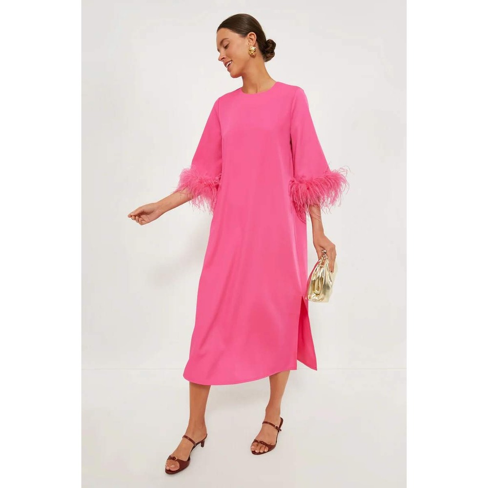 Tuckernuck Hot Pink Feather Jamie Dress Womens Hot Pink Size Medium - Picture 2 of 8